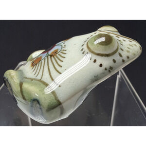 Vintage Mexican Folk Art Tonala Frog Toad Sitting Floral Painted Figurine